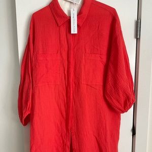Young Fabulous & Broke Cotton Gauze Waffle Shirt Dress Tunic oversize L